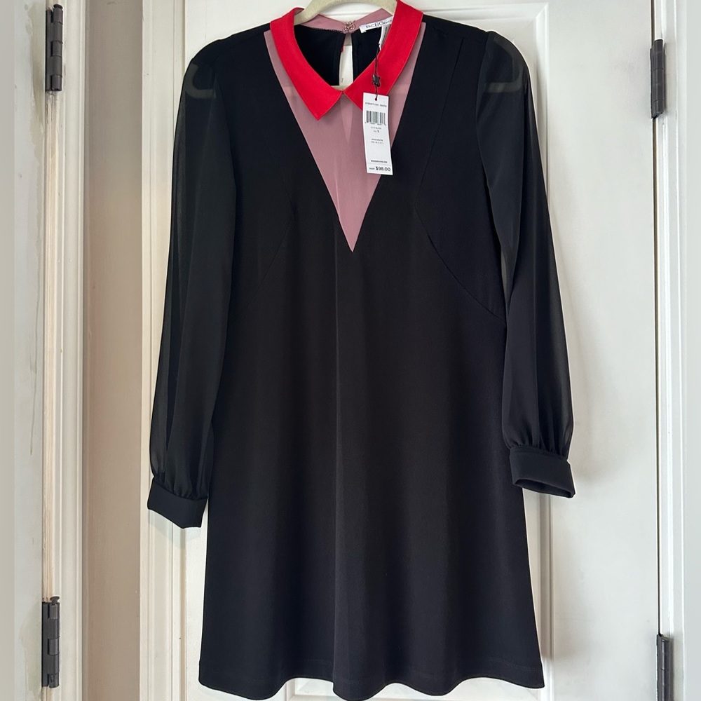 BCBGeneration Black Dress with Vibrant Red Collar